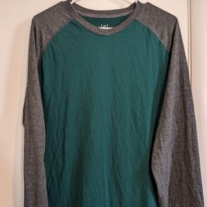 Men's L George Long Sleeve Baseball Shirt Green Gray sleeves